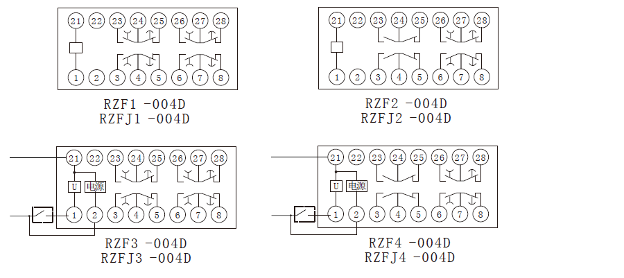 RZF-D系列中间间继电器内部接线图