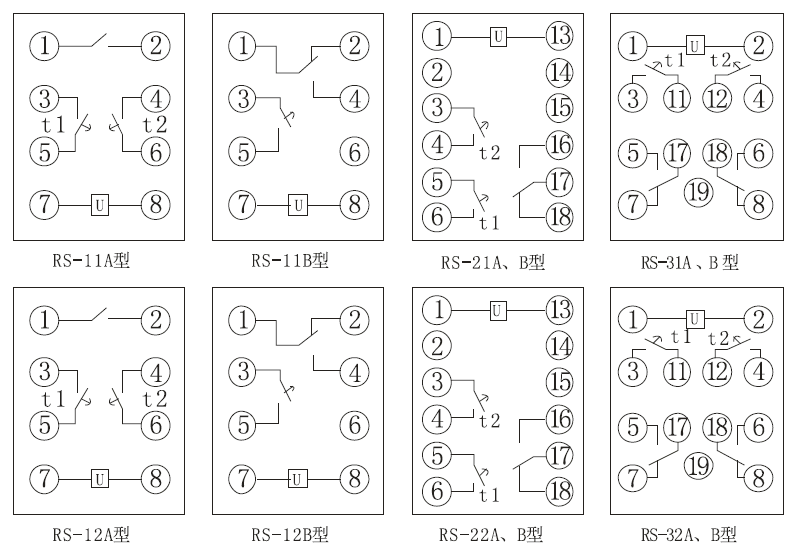 RS系列时间继电器内部接线图